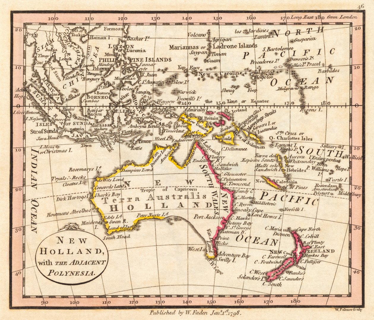 Australia ja Uusi-Seelanti. Uusi Hollanti. Kartta. tekijältä William Faden