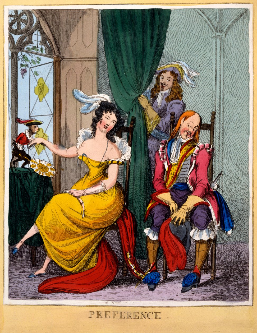 Preference, noin 1818 (käsin väritetty kaiverrus). tekijältä William Heath