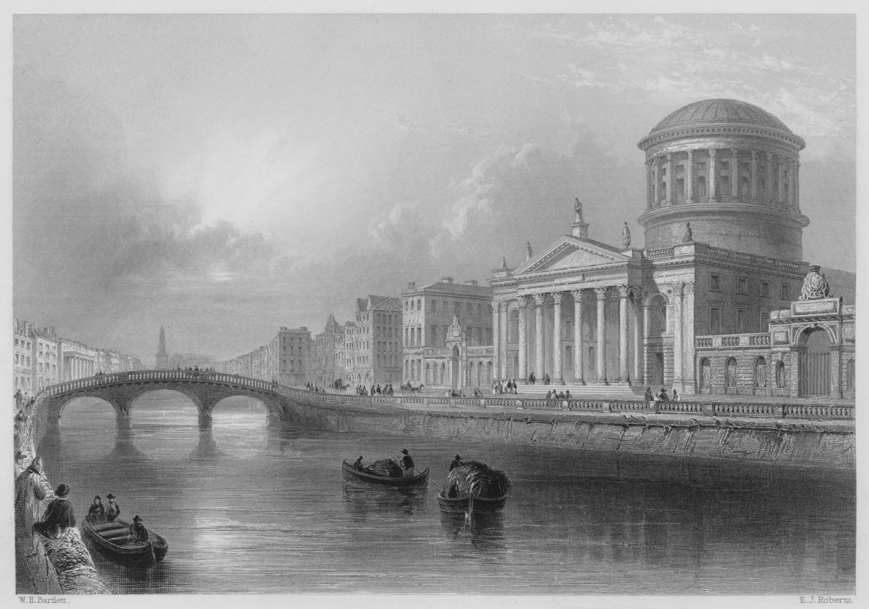 The Four Courts, Dublin (kaiverrus) tekijältä William Henry (after) Bartlett