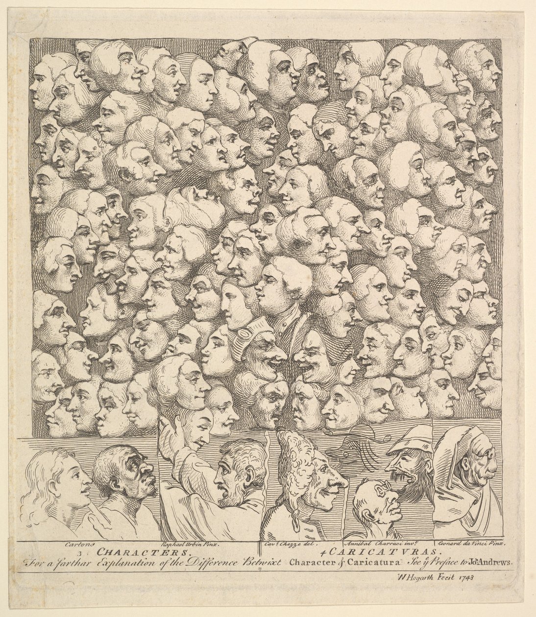 Hahmot ja karikatuurit, huhtikuu 1743. tekijältä William Hogarth