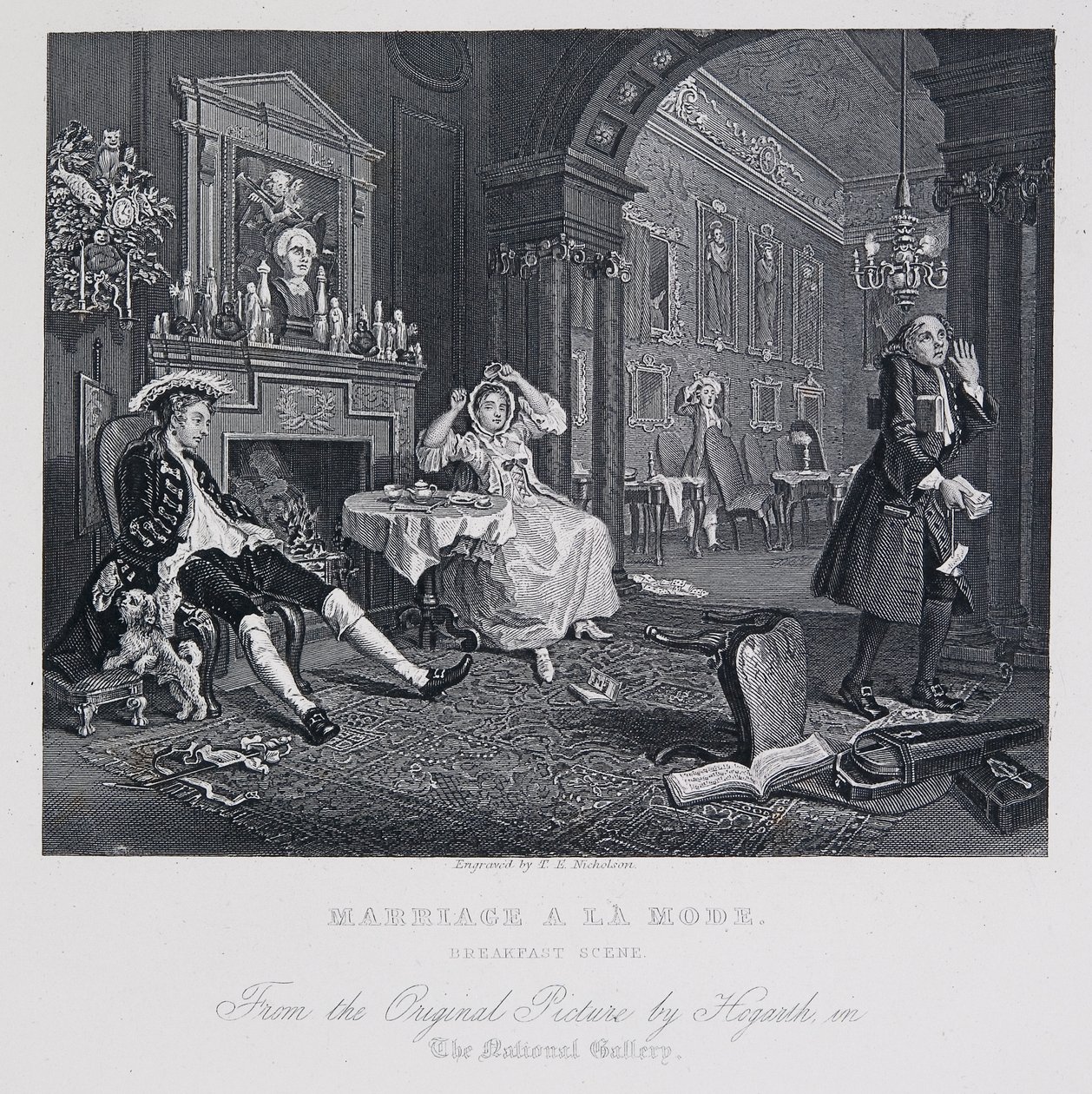 Marriage à la Mode: Aamiaiskohtaus tekijältä William Hogarth