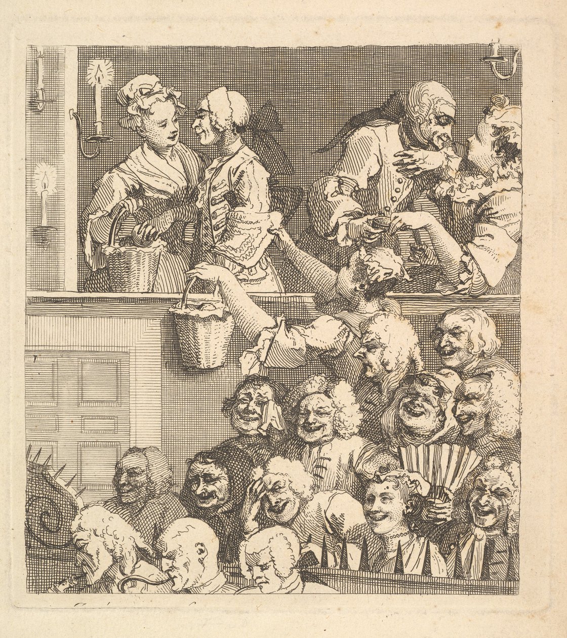 Naurava yleisö, joulukuu 1733. tekijältä William Hogarth