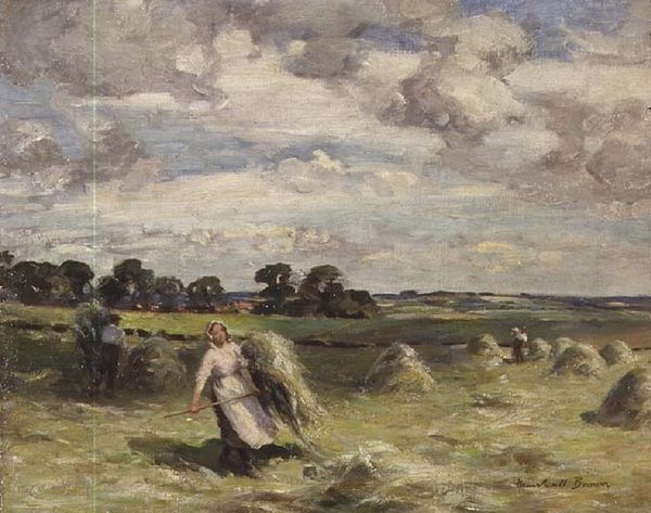 Sadonkorjuu lähellä Saltoun, East Lothian tekijältä William Marshall Brown