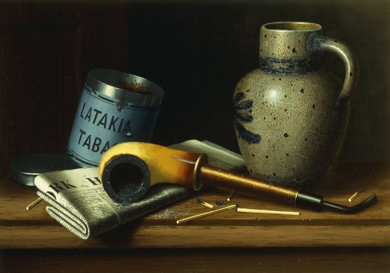 Asetelma piipun ja tupakan kanssa, tekijältä William Michael Harnett