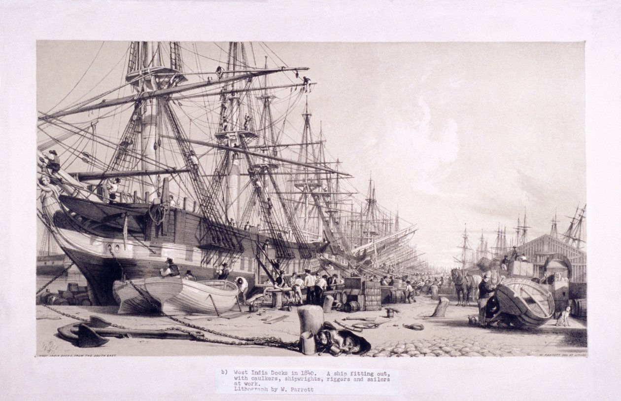 West India Docks, Poplar, Lontoo, 1830 tekijältä William Parrott