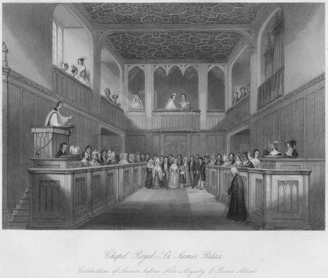 Kuninkaallinen kappeli - Pyhän Jaakon palatsi, n. 1841 tekijältä William Radclyffe