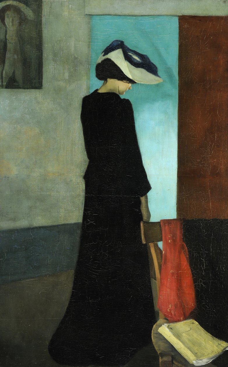 Sisustus (nainen hatun kanssa) tekijältä William Rothenstein