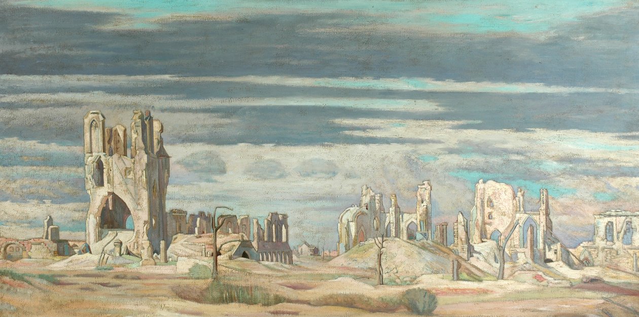 The Cloth Hall, Ypres (öljy kankaalle) tekijältä William Rothenstein