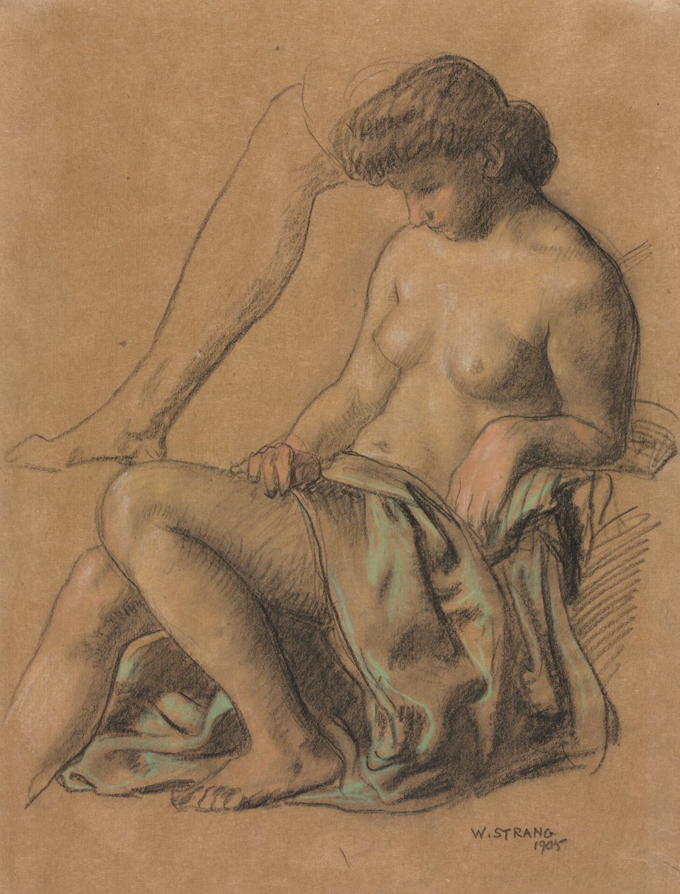 Istuva drapedoitu hahmo, 1905. tekijältä William Strang
