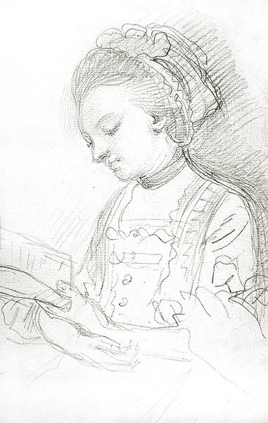 Nainen lukee (hiili paperilla) tekijältä William of Bath Hoare