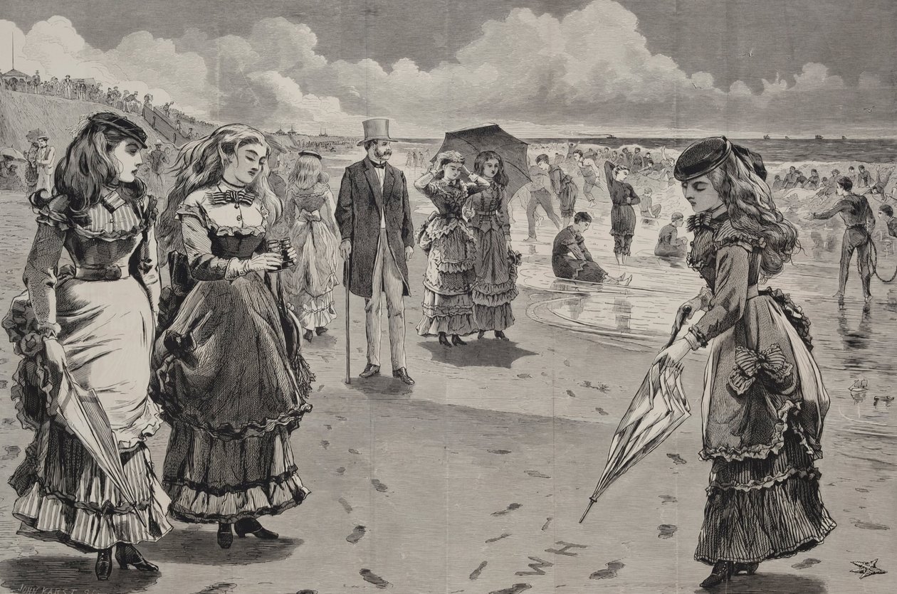 Beach at Long Branch, julkaistu taideliitteenä Appletons Journaliin, 21. elokuuta 1869 tekijältä Winslow Homer