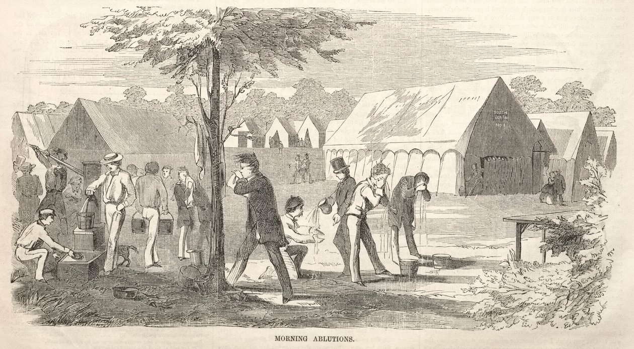Leirikokouksen luonnokset: Aamupesut, 1858. tekijältä Winslow Homer
