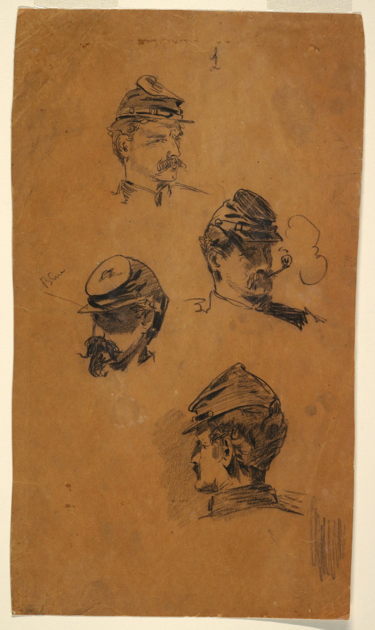 Piirustus, Neljä sotilaskuvausta, n. 1863. tekijältä Winslow Homer
