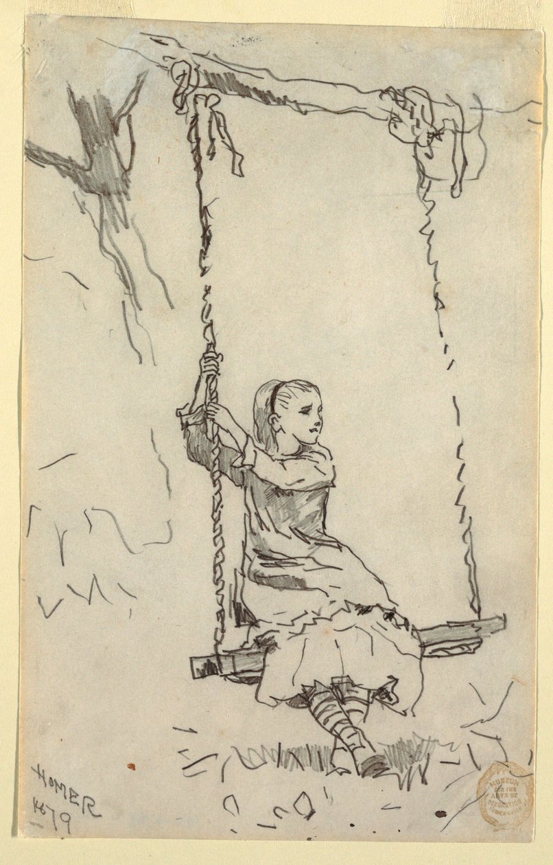 Piirros, Tyttö keinussa, 1879 tekijältä Winslow Homer
