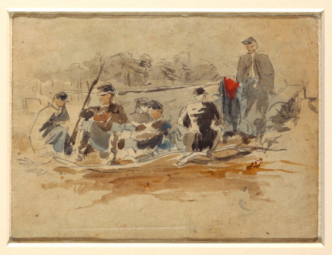 Piirros, Sotilaat istumassa ryhmässä, 1862 tekijältä Winslow Homer