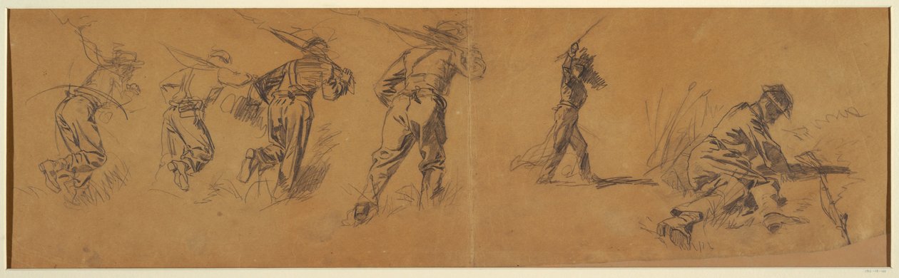 Piirustus, Sotilaiden tutkimuksia, 1863-65 tekijältä Winslow Homer