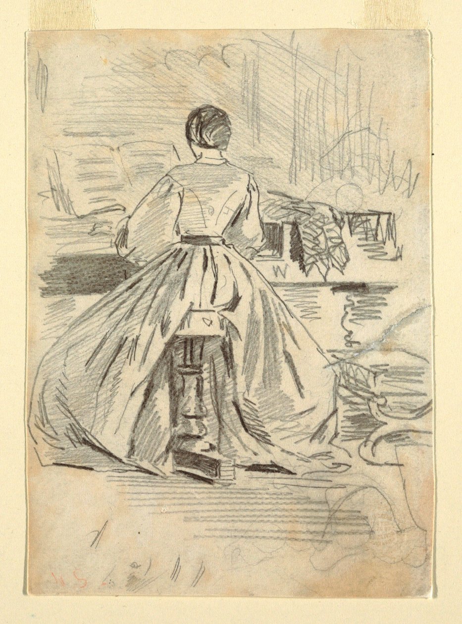 Piirros, Nainen pianon ääressä, 1862 tekijältä Winslow Homer