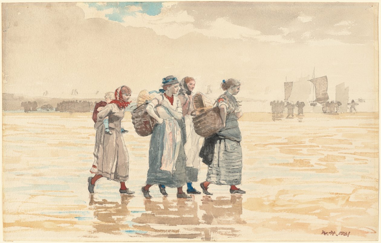 Neljä kalarotua rannalla, 1881. tekijältä Winslow Homer