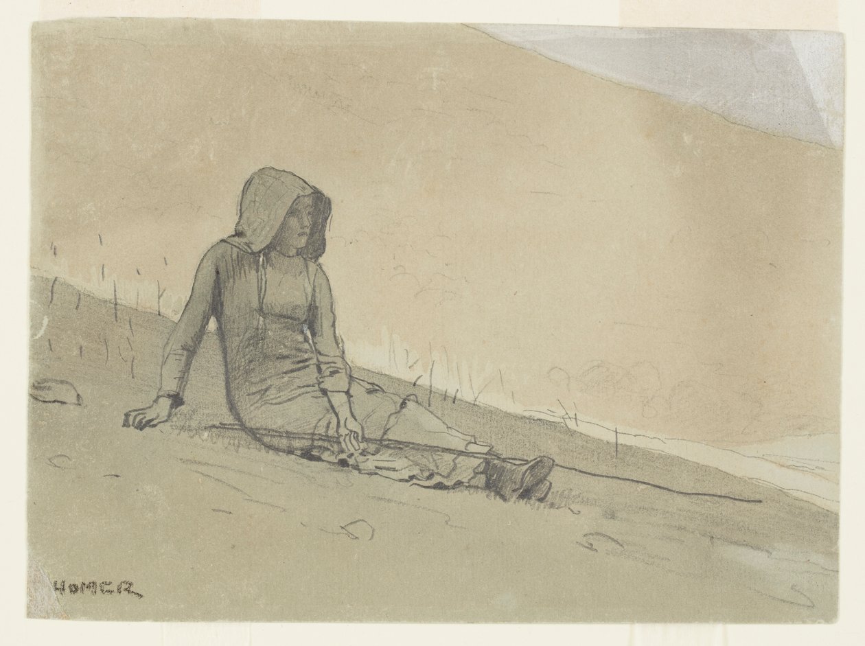Tyttö istuu rinteessä tekijältä Winslow Homer