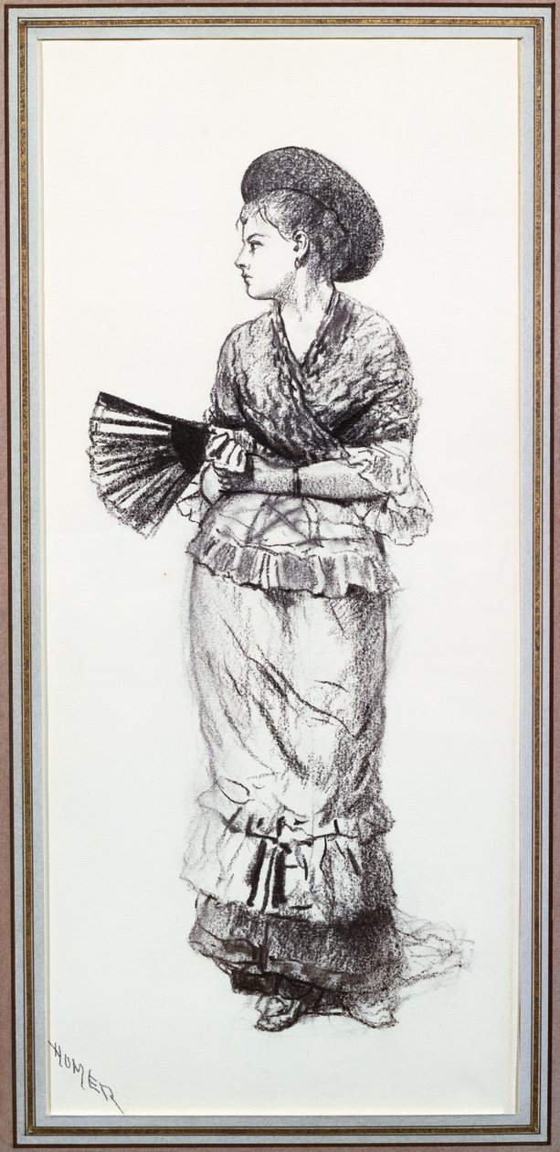 Tyttö tuulettimen kanssa (hiili paperilla) tekijältä Winslow Homer