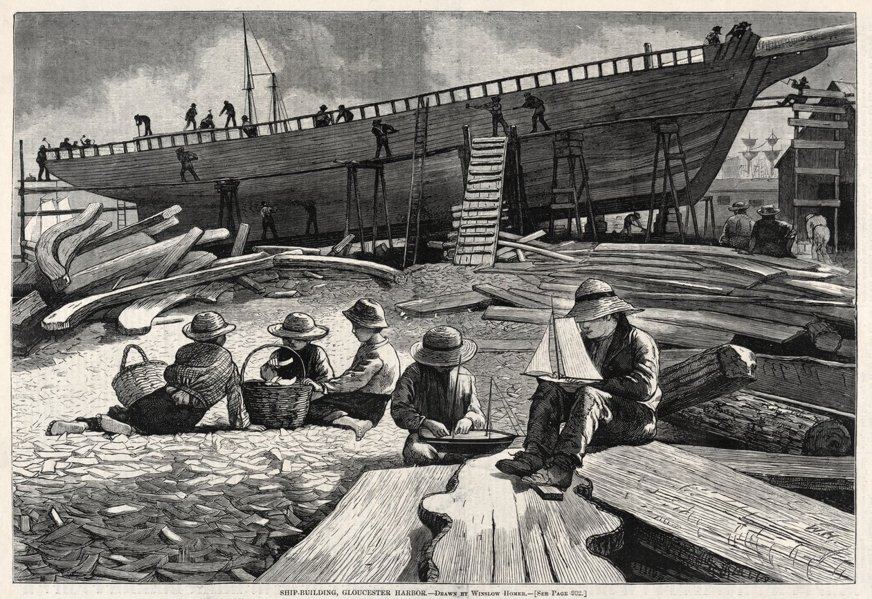 Laivanrakennus, Gloucesterin satama, 1873. tekijältä Winslow Homer