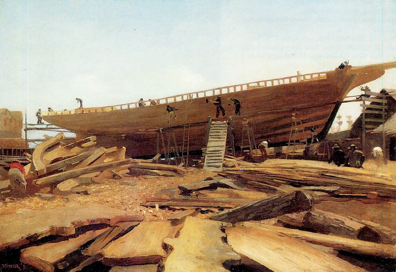 Laivanrakennus, Gloucester, USA, 1871 tekijältä Winslow Homer