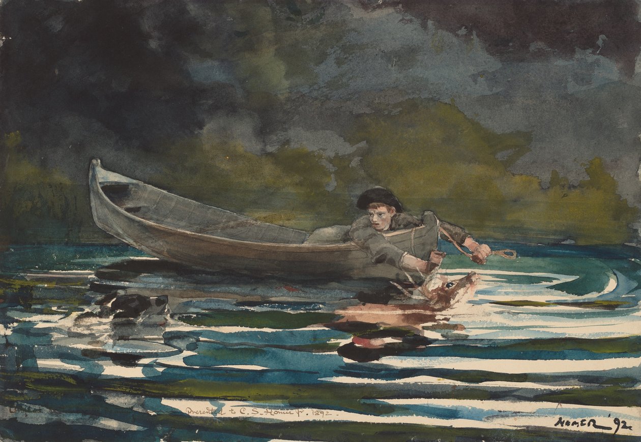 Luonnos koiralle ja metsästäjälle, 18911892. tekijältä Winslow Homer