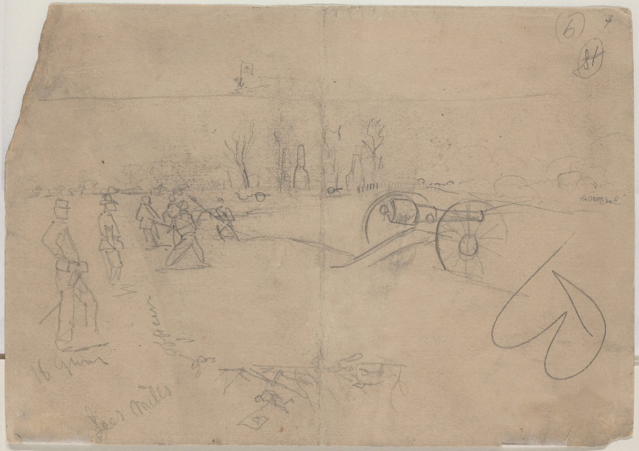Sotilaat ja tykki [verso], 1862. tekijältä Winslow Homer
