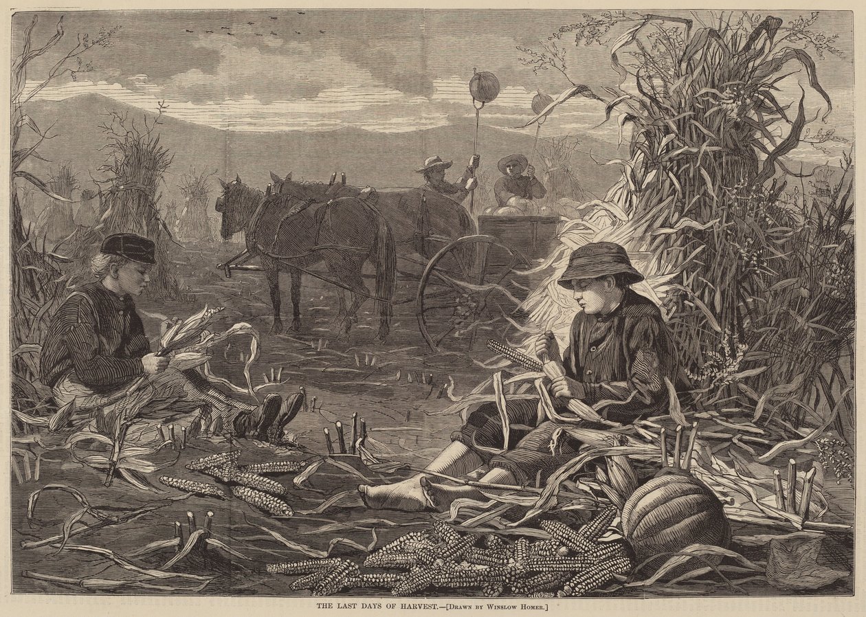 Elonkorjuun viimeiset päivät, julkaistu 1873. tekijältä Winslow Homer