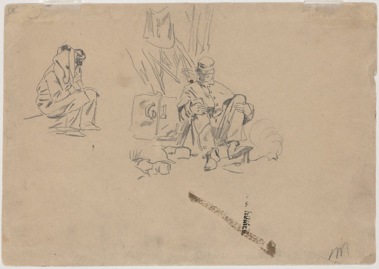 Kaksi sotilasta lepää [verso], 1862. tekijältä Winslow Homer