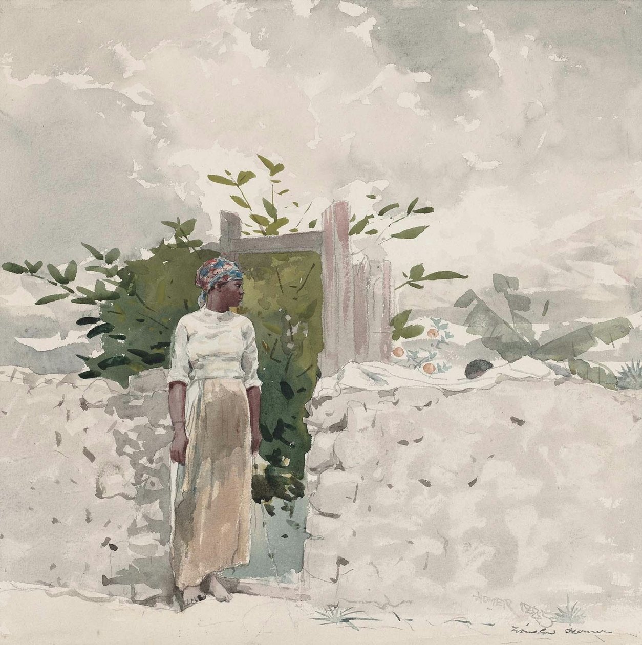 Nainen seisoo portilla, Bahama tekijältä Winslow Homer