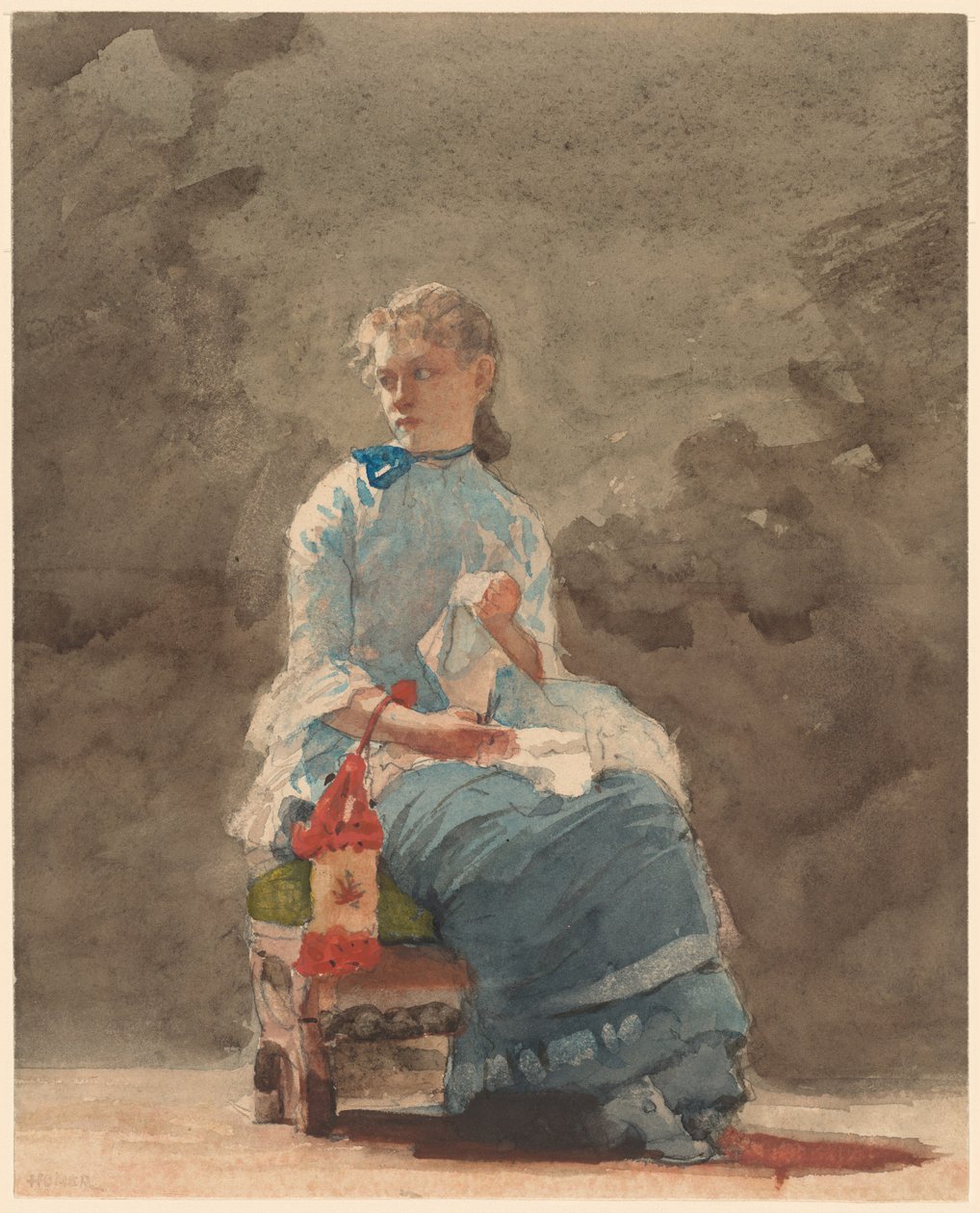 Nuori nainen ompelu tekijältä Winslow Homer