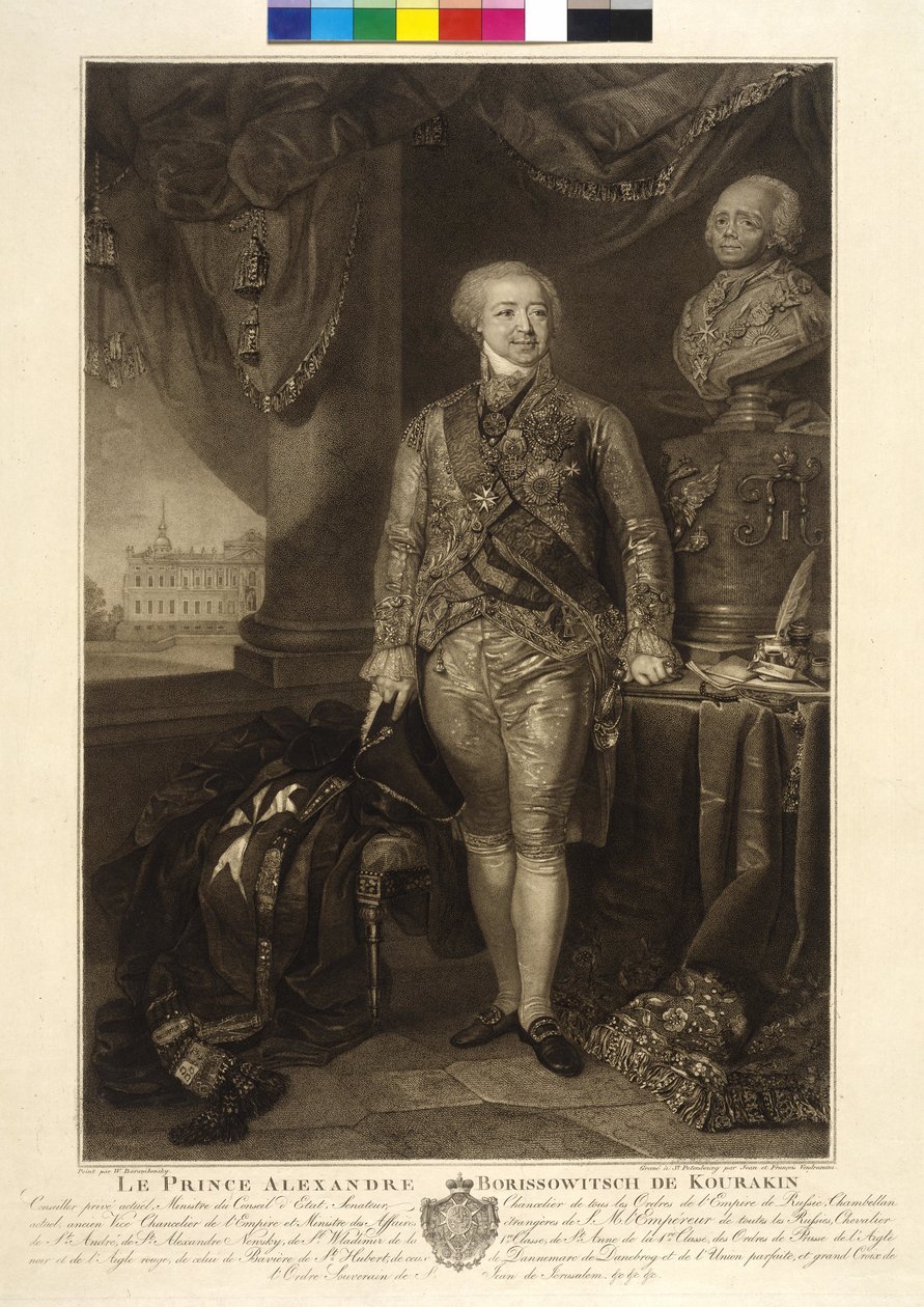 Aleksandr Borisovic Kurakin (etching) tekijältä Wladimir Lukitsch Borowikowski