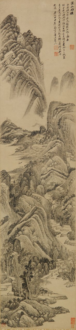 Purot ja vuoret sateen jälkeen, Qing-dynastia, 1704 (muste paperille) tekijältä Wu Li