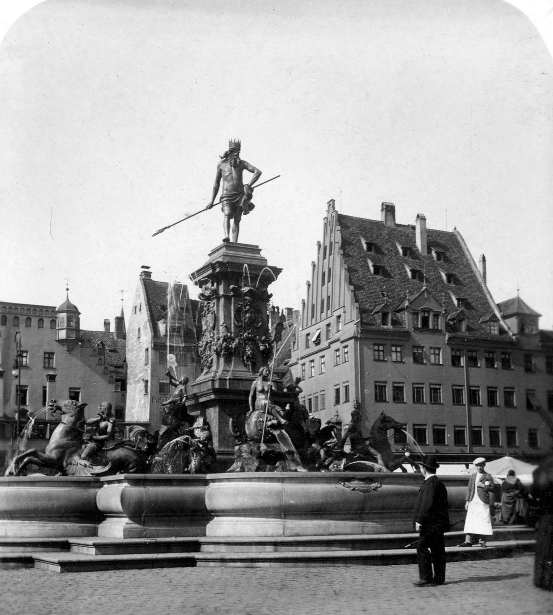 Neptunuksen suihkulähde, Nürnberg, Saksa, 1900-luku. tekijältä Wurthle and Sons