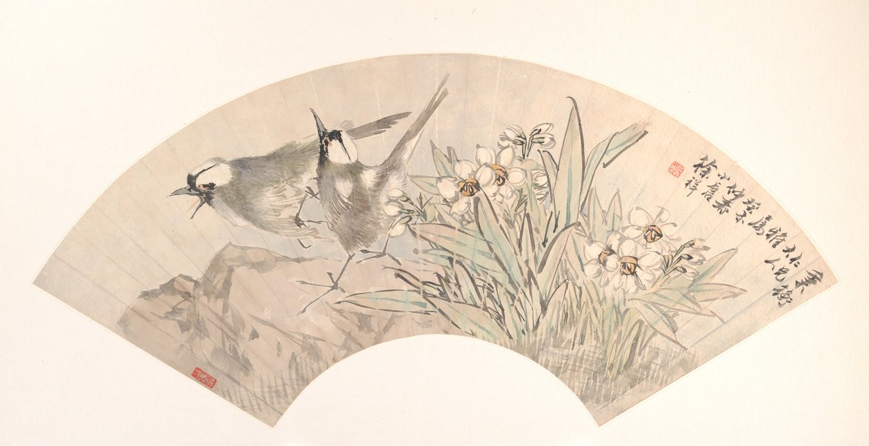 Linnut ja Narcissus, päivätty 1883. tekijältä Xu Xiang