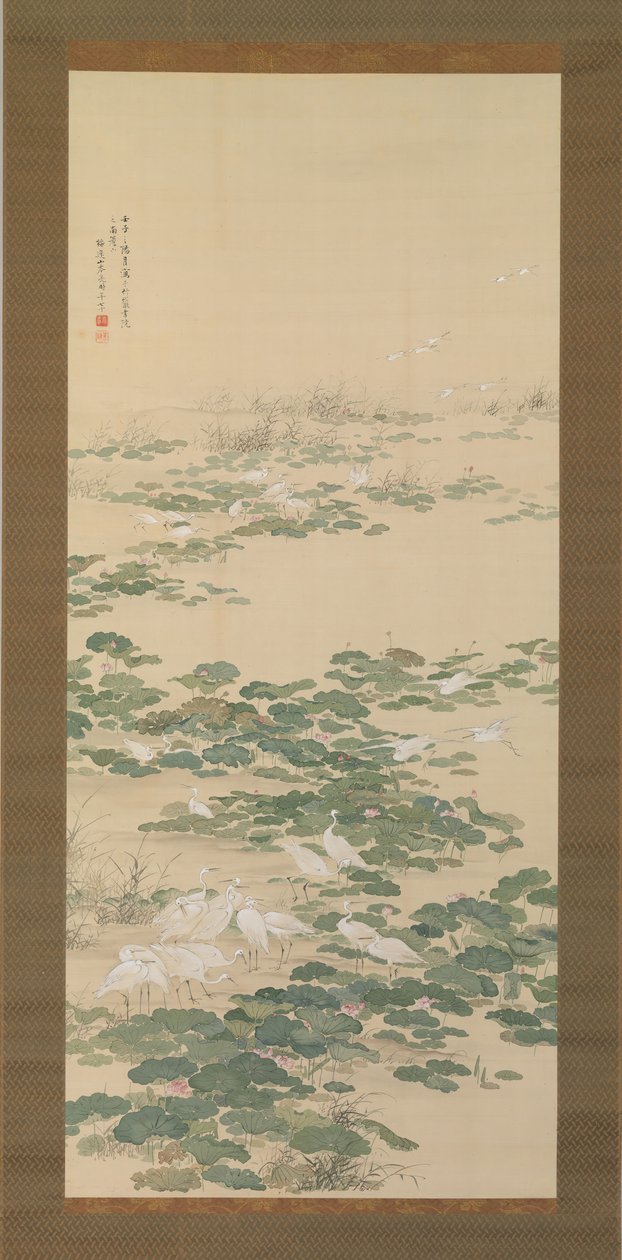 Egrets in a Lotus Pond, 1852. tekijältä Yamamoto Baiitsu