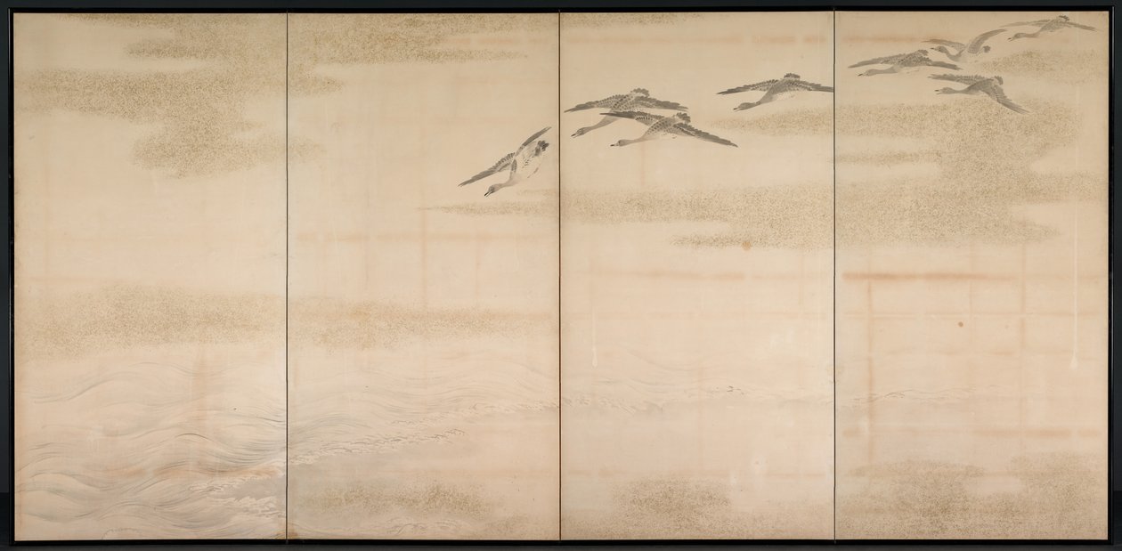 Hanhet, ruoko ja vesi, 1800-luku. tekijältä Yamamoto Baiitsu