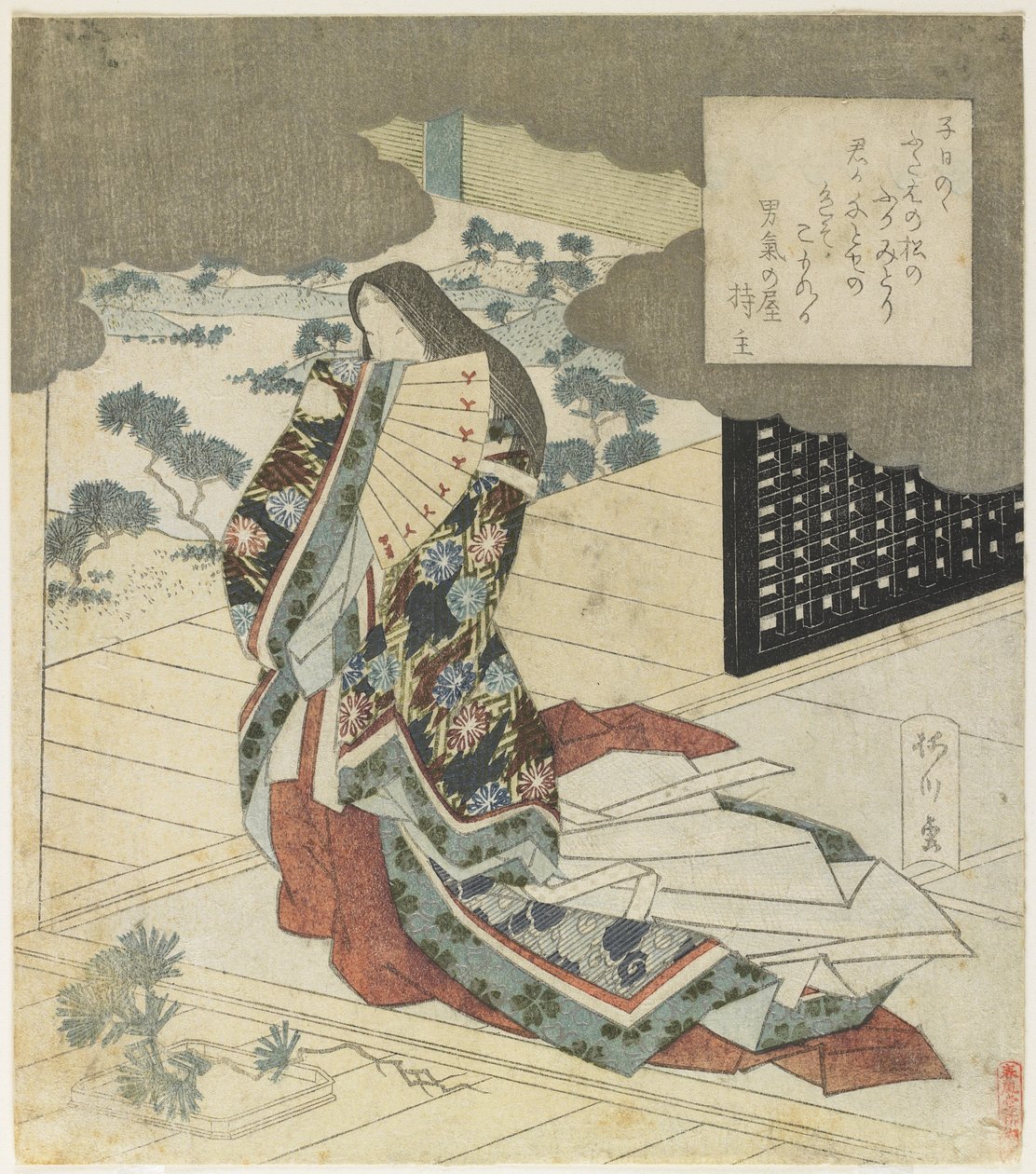 (Hovinaisen viuhka kädessä), noin 1824. tekijältä Yanagawa Shigenobu