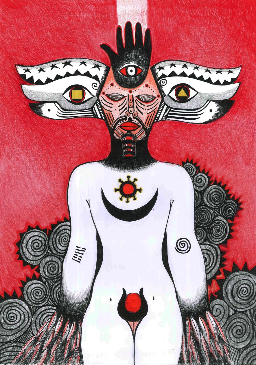The Eye, 2012 (kynä, muste ja värikynät paperille) tekijältä Zanara Sabina Nedelcheva Williams