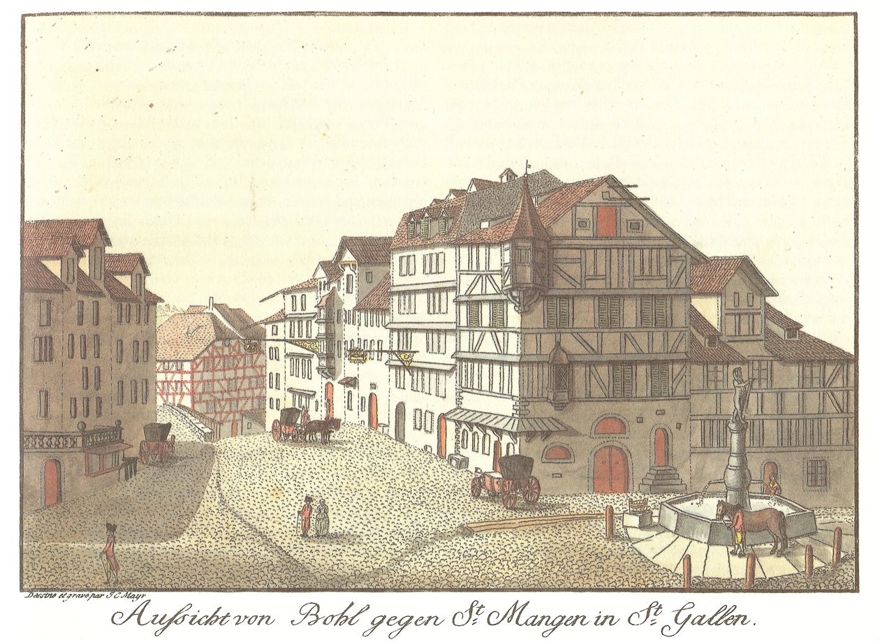 Aussicht von Bohl gegen St.Mangen in St.Gallen (Alkuperäinen nimi) tekijältä Zeichner und Kupferstecher