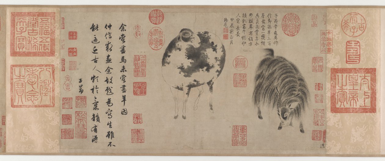 Lampaat ja vuohet, Yuan-dynastia, n. 1300 (muste paperille) tekijältä Zhao Mengfu Chao Meng Fu or