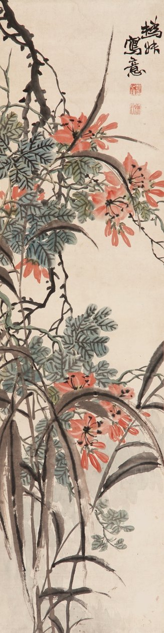 Kukkia, Qing-dynastia (tussi ja väri paperille) tekijältä Zhao Zhiqian