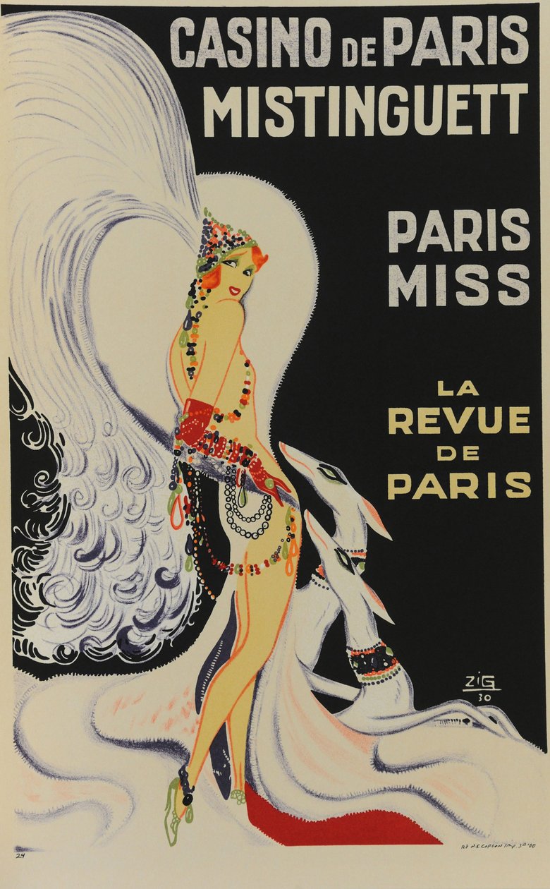 Pariisin kasino. Mistinguett. Pariisin neiti, 1930. tekijältä Zig