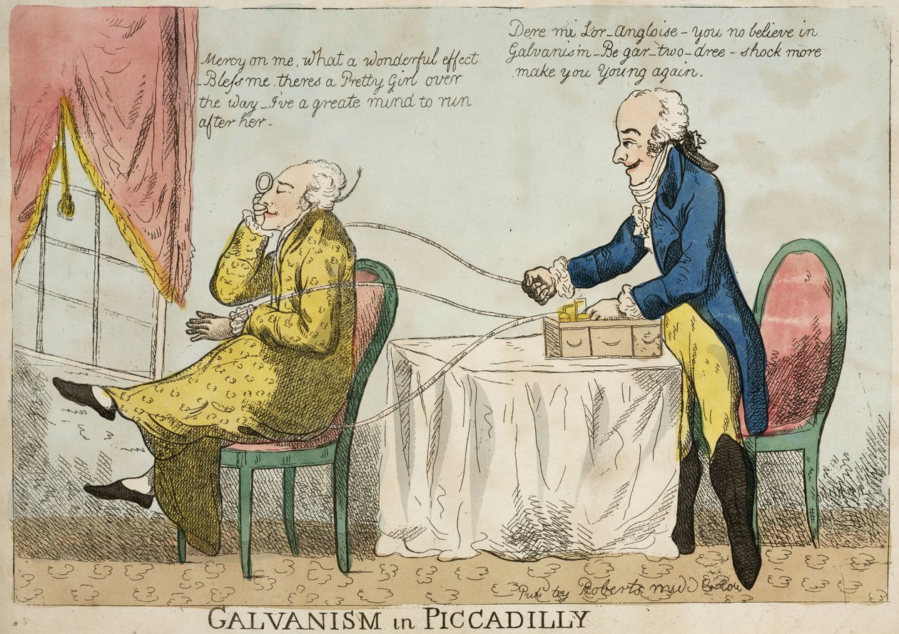 Sähköterapia "Galvanismi Piccadillyssa", n. 1800 tekijältä Frederick (attr. to) Barnard