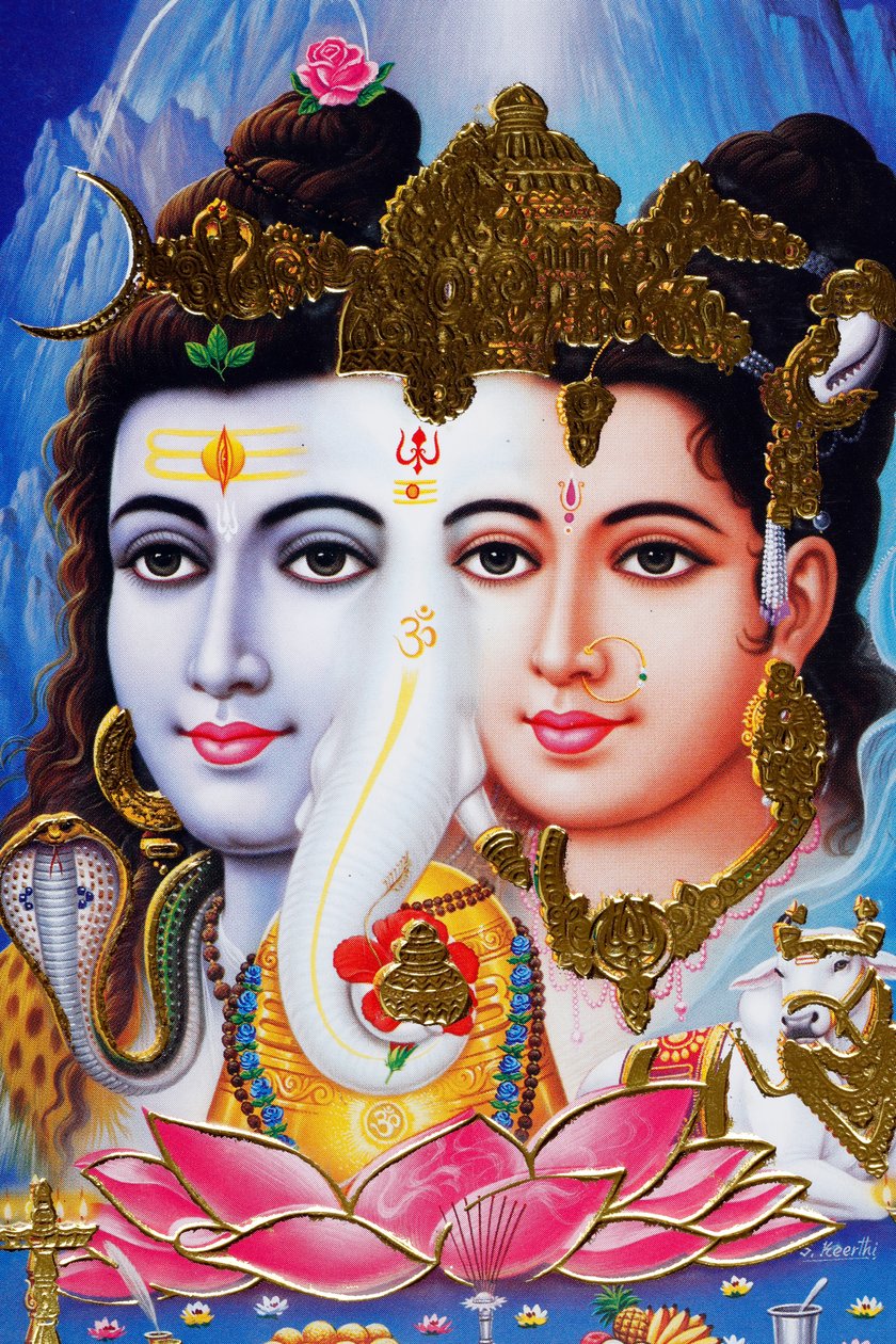 Hindujumala Shiva ja jumalatar Parvathi. tekijältä . .