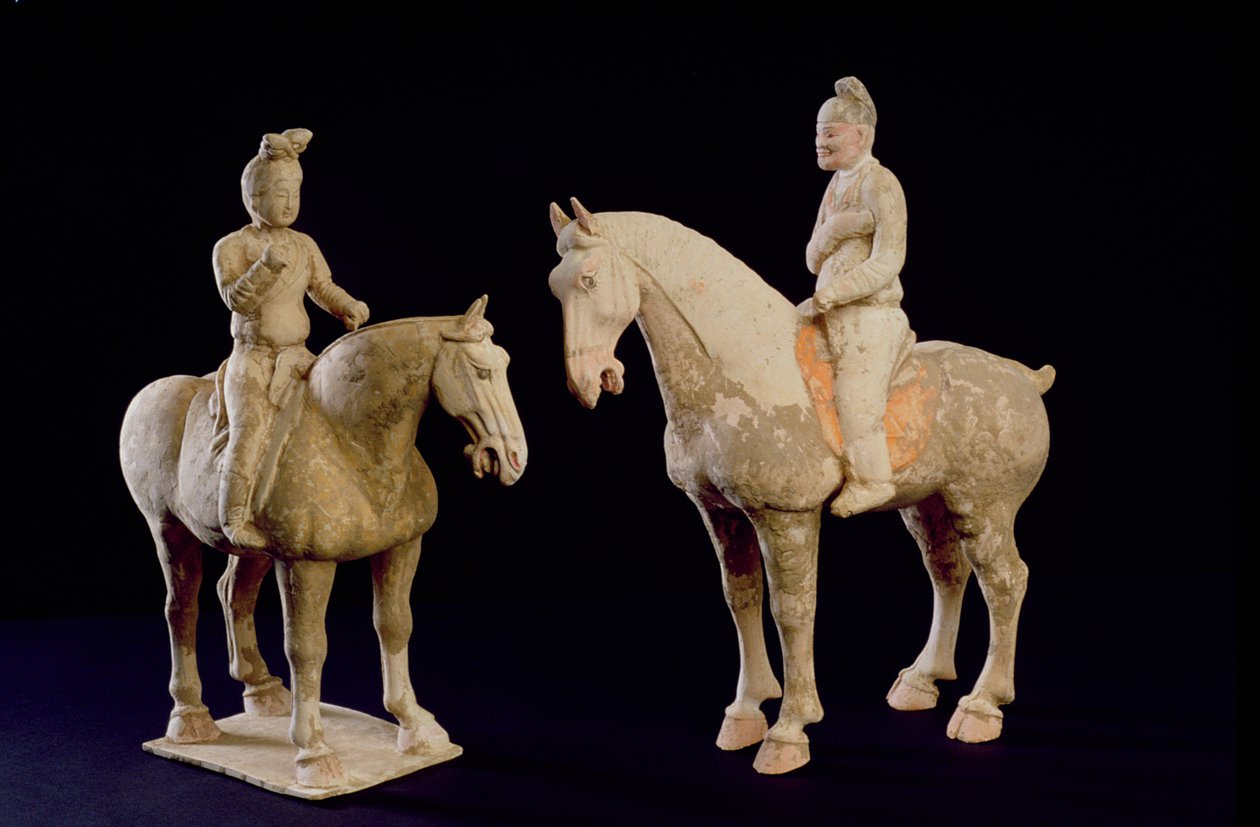 Two Riders, kiina, Tang-dynastia (618-906) (terrakotta) tekijältä Hippolyte Lalaise Devéria
