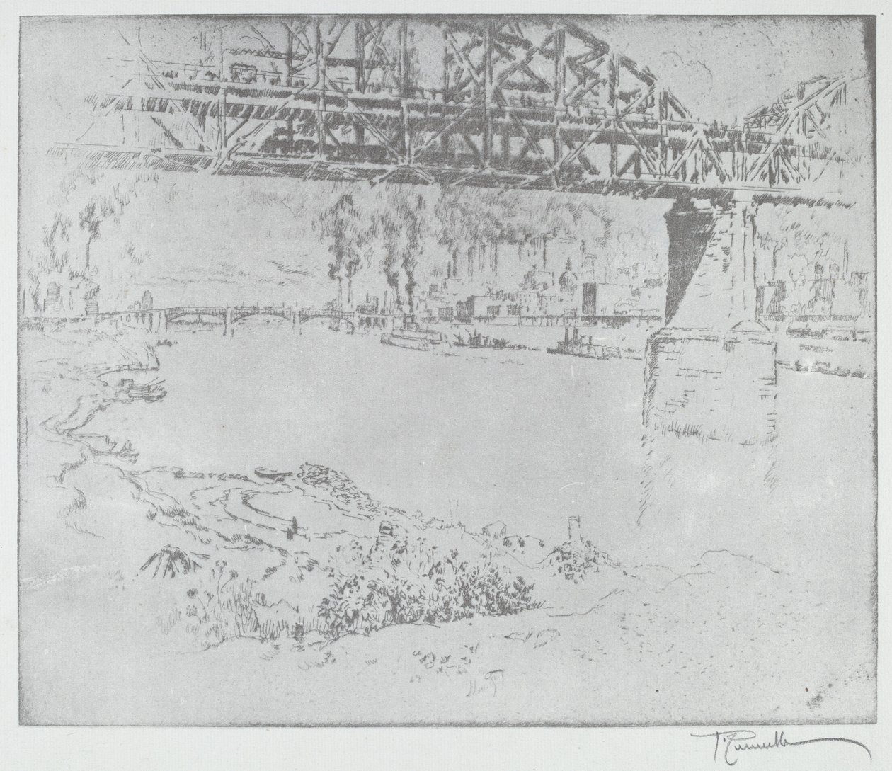 City Bridge, St. Louis [alhaalla] tekijältä after Joseph Pennell