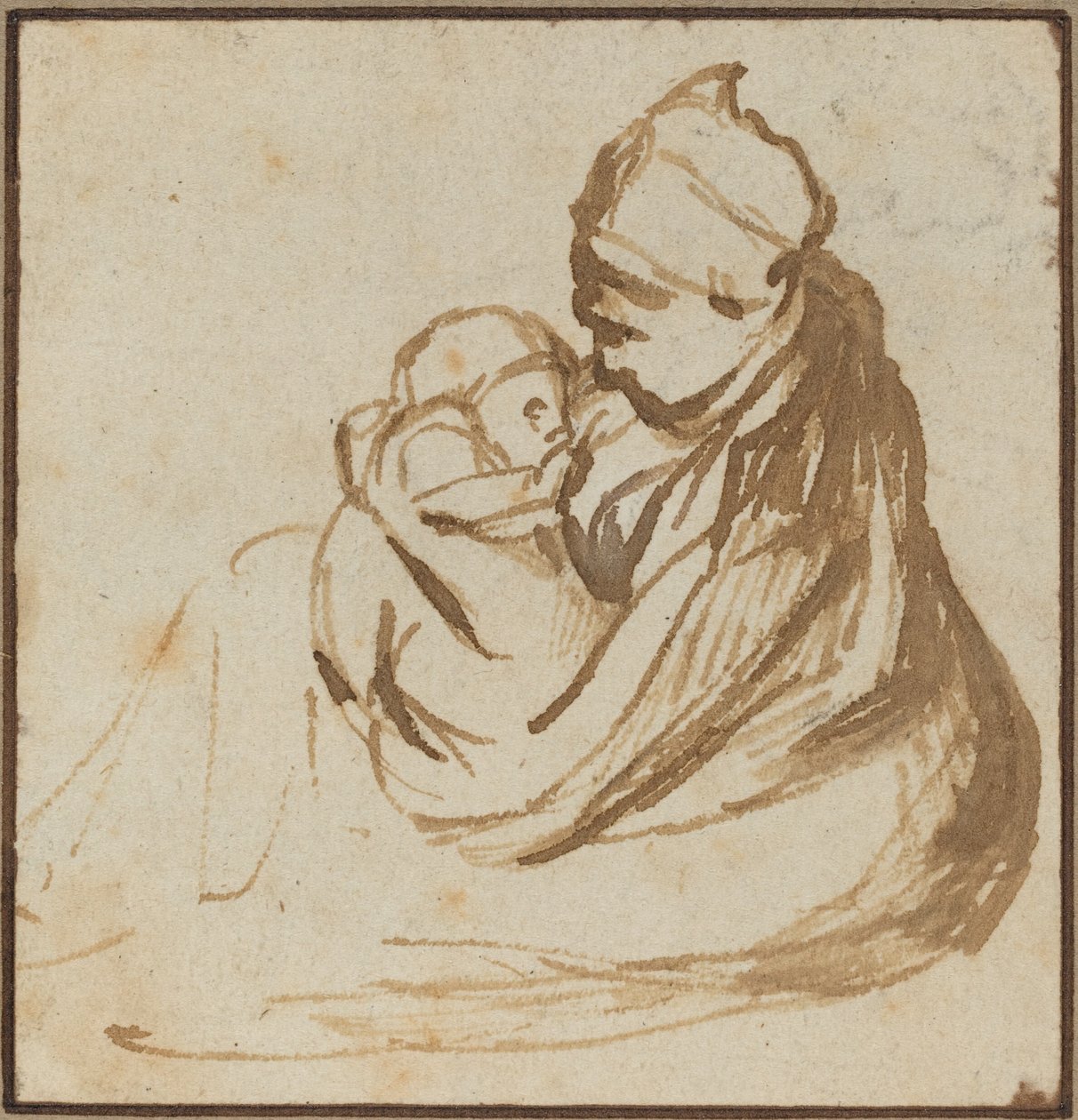 Äiti ja lapsi tekijältä after Rembrandt van Rijn
