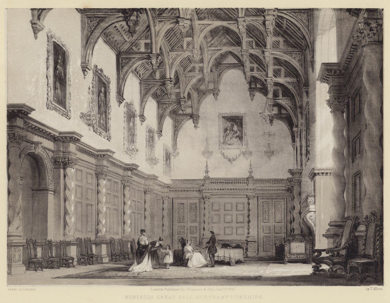 Burleigh Great Hall, Northamptonshire tekijältä after Thomas Allom